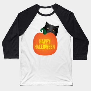 Happy Halloween Pumpkin with a Black Cat Baseball T-Shirt